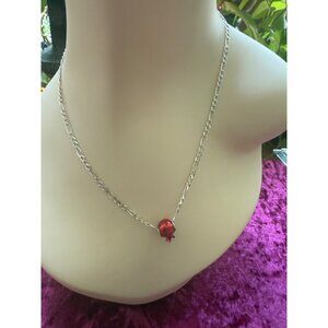 Sterling Figaro Chain Necklace Red Enamel Fruit Charm 18 Inches Italy Marked